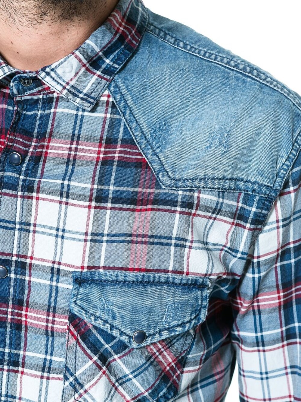 Zara Man‎ Slim Fit Plaid Button-Up Shirt Denim Red White Blue 4th of July SM/MED - Picture 12 of 16